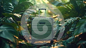 Sturdy Green Suitcase Ready for Adventure in a Lush Jungle.