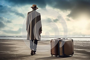 Sturdy Man suitcase luggage. Generate Ai