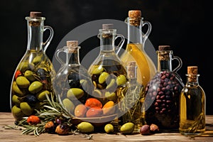 Sturdy Olives oil bottles. Generate Ai