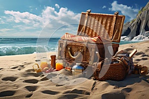 Sturdy Picnic basket beach. Generate Ai