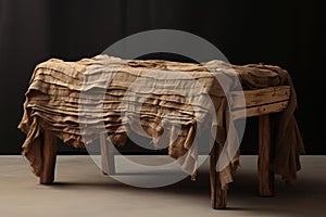 Sturdy Pieces burlap fabric wooden table. Generate Ai