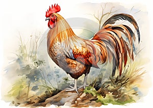 Bold and Beautiful: A Vibrant Rooster in a Rocky Field - A Strik photo