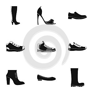 Sturdy shoes icons set, simple style