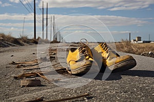 Sturdy Shoes walk road urban. Generate Ai