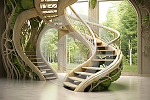 Sturdy Stairs wooden living room eco. Generate Ai