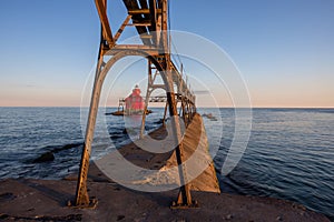 Sturgeon Bay Breakwater Lighthouse On Lake Michigan