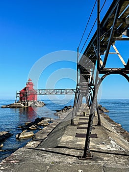Sturgeon Bay Ship Canal Pierhead Lighthouse along Lake Michigan photo