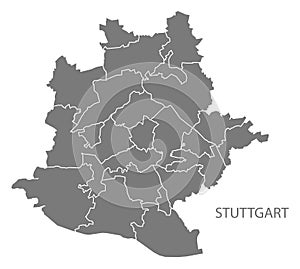 Stuttgart city map with boroughs grey illustration silhouette sh photo