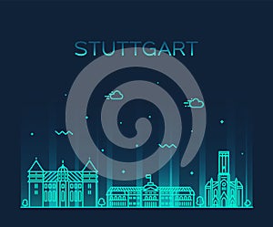 Stuttgart city skyline German vector linear style