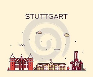 Stuttgart city skyline German vector linear style