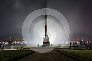 Stuttgart Fireworks Schlossplatz Smoke New Year Celebration Ominous Fog Night Spotlights Explosions Fire 2016 2017