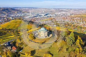 Stuttgart Grabkapelle grave chapel WÃ¼rttemberg Rotenberg vineyard aerial photo view autumn in Germany