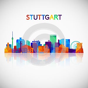 Stuttgart skyline silhouette in colorful geometric style.