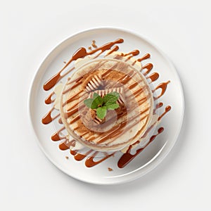 Photorealistic Pancake Plate With Coffee And Sauce photo