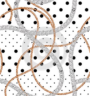 Styilsh summer rope and chain prints on polka dots   seamless pattern in vector design for fashion,fabric,web,wallpaper and all