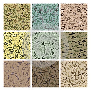 Style Camouflage Khaki Seamless Pattern Set Vector