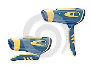 Style hair dryer ready for animation - blue vector illustration