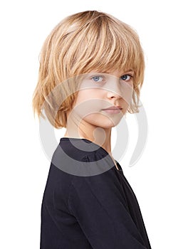 Style, youth and portrait of child in studio for trendy, girl student and casual fashion. Beauty, cool and mockup with