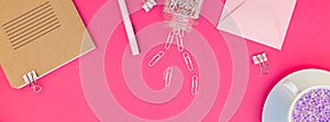 Styled pink feminine workspace flat lay