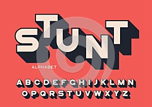 Styled sans serif bold letters with long shadow. Vector alphabet