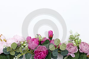 Styled stock photo. Decorative still life floral composition. Wedding or birthday bouquet of pink and white peony