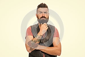 Styling beard and moustache. Fashion trend beard grooming. Facial hair treatment. Masculinity brutality and beauty