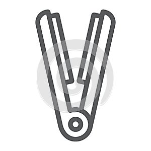 Styling iron line icon, hairstyle and appliance, hair straightener sign, vector graphics, a linear pattern on a white