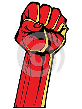 Stylised red fist held in the air