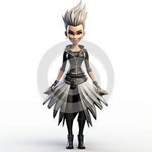 Stylish 3d Cartoon Female Character With Faux Hawk Hairstyle On White Background