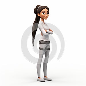 Stylish 3d Cartoon Female Character With Sleek Ponytail Hairstyle On White Background