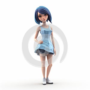 Stylish 3d Cartoon Female Character With Wet Look Hairstyle On White Background