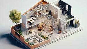 Stylish 3D Model of a Dream Home with Exquisite Architecture and Interior Design - ai generated