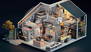 Stylish 3D Model of a Dream Home with Exquisite Architecture and Interior Design - ai generated