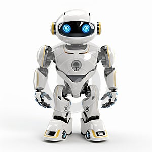 Stylish 3d Robot Toy With Blue Eyes On White Background