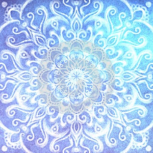 Stylish abstract artistic bright geometric ornate gentle magical glowing textured background in blue color. Mandala