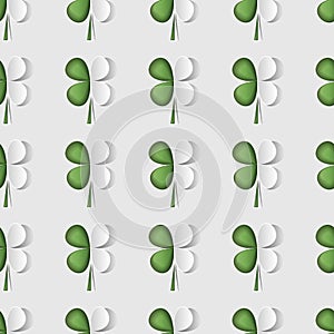 Stylish abstract St. Patrick s day seamless pattern with cut paper 3d leaf clover. Vector illustration