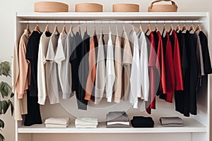 Stylish Activewear And Athleisure Pieces Neatly Folded In Closet. Generative AI photo