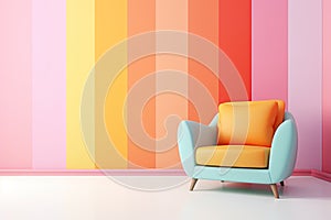 Stylish armchair in a colorful, vibrant, retro room. Empty space. Add design. Generative Ai