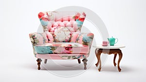 Stylish armchair for kitsch design on white. Modern and eccentric interior