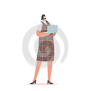 Stylish Asian Business Woman Wearing Fashioned Formal Outfits Stand with Laptop. Young Female Character in Casual Dress