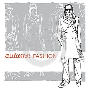 Stylish autumnal dude on grunge background.Fashion