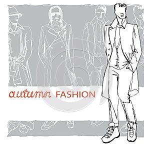 Stylish autumnal dude on grunge background.Fashion
