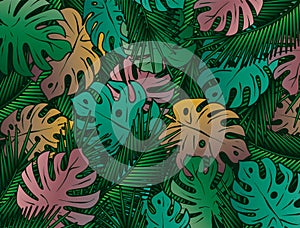 Stylish background with palm leaves. Beautiful concept design of a tropical poster, banner, cover or postcard. Vector illustration