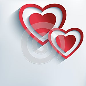 Stylish background with red paper 3d hearts