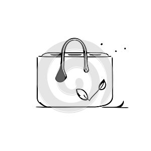 Stylish bag. Travel women s bag. Luggage valise with wheels and retractable handle black line sketch on white background