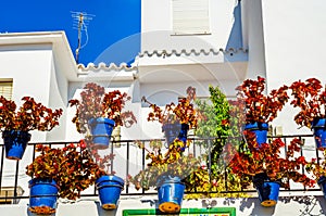 Stylish balcony with a metal railing, solid architectural element, a place of rest and relaxation