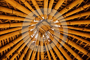 Stylish bamboo made yellowish ceiling decoration photo