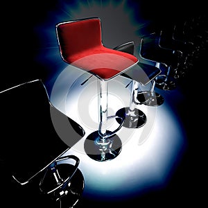 Stylish bar stool. Red stylish swivel chair - isolated on white.
