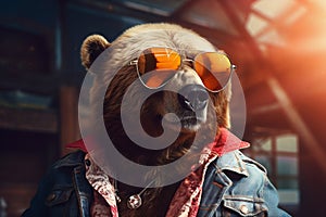 Stylish Bear Wearing Sunglasses Looking for Something. Generative ai