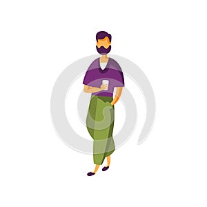 Stylish bearded young man in fashion clothing vector Illustration on a white background